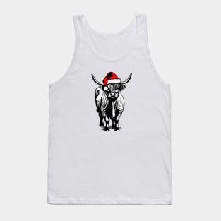 Christmas Highland Cow with Santa Hat Tank Top